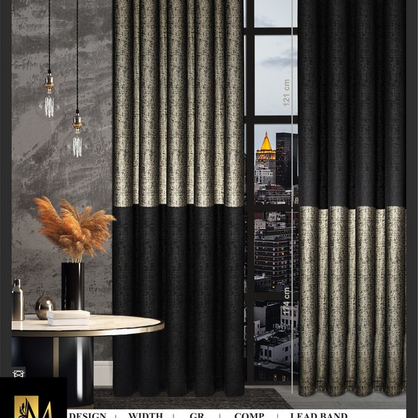 Panel de cortina personalizado de dos tonos, amarillo dorado y negro para dormitorio, título de cortina con ojales/ojales