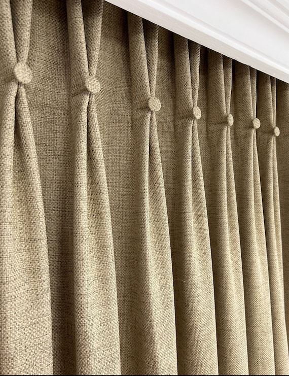 Custom Linen Curtain: Double Pinch Pleated, Woven Texture, Color Block