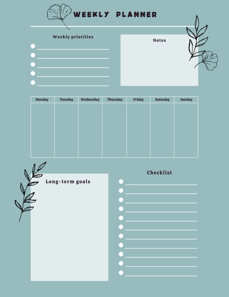 Wöchentliche To-Do-Liste zum Ausdrucken, sofortiger Download, minimaler