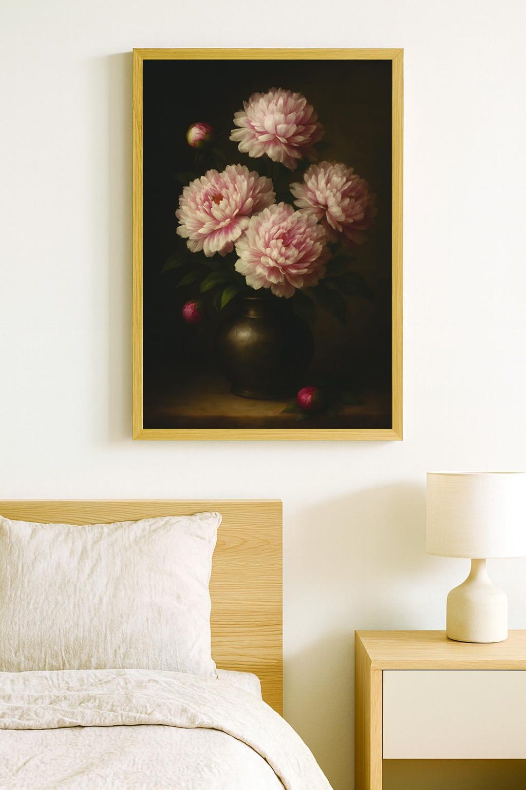 Vintage Peony Vase Print | Moody Dark Floral Still Life (digital ...