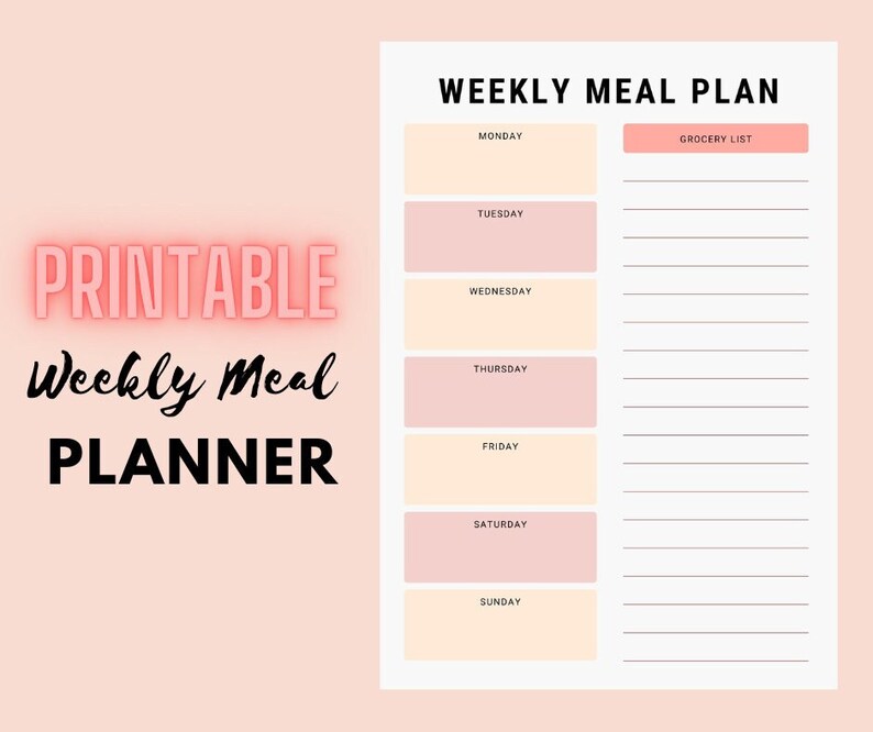 Weekly Meal Plan, Instant Download, Weekly Planner, Printable Planner ...