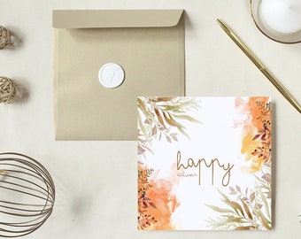 Happy Autumn-aquarelwenskaart, minimalistisch herfstontwerp (pdf, JPG)