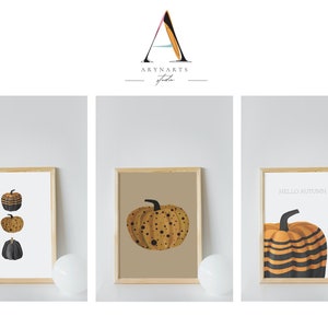 Orange Pumpkin Printable Poster Set - 3 Prints | Hello Autumn Wall Decor | Digital Print | Printable Art | Instand Download A4