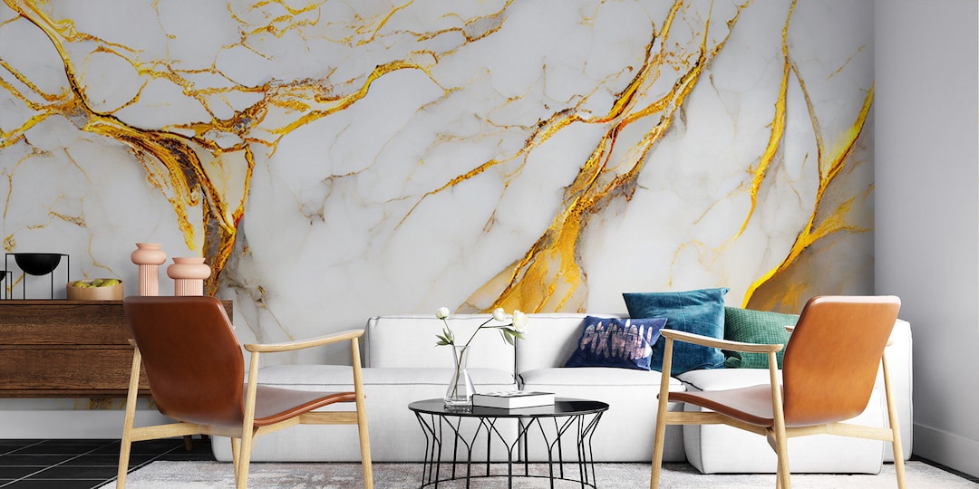 White and Gold Marble Pattern Wall Mural, Peel and Stick Wallpaper, Removable Wallpaper, Office