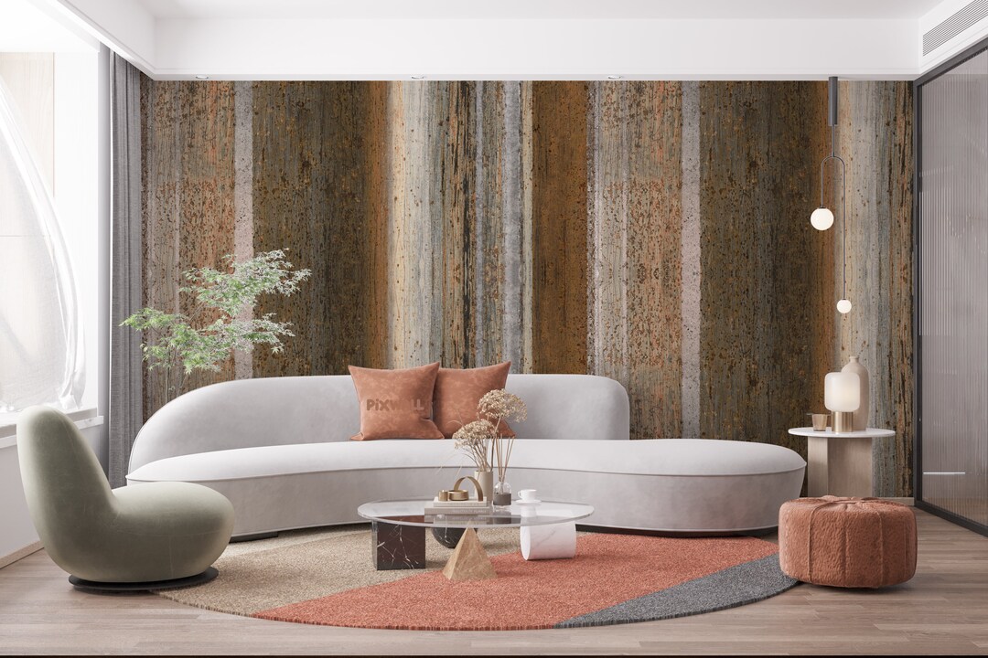 Rusty Old Wall Painting With Wood Pattern Peel and Stick Etsy