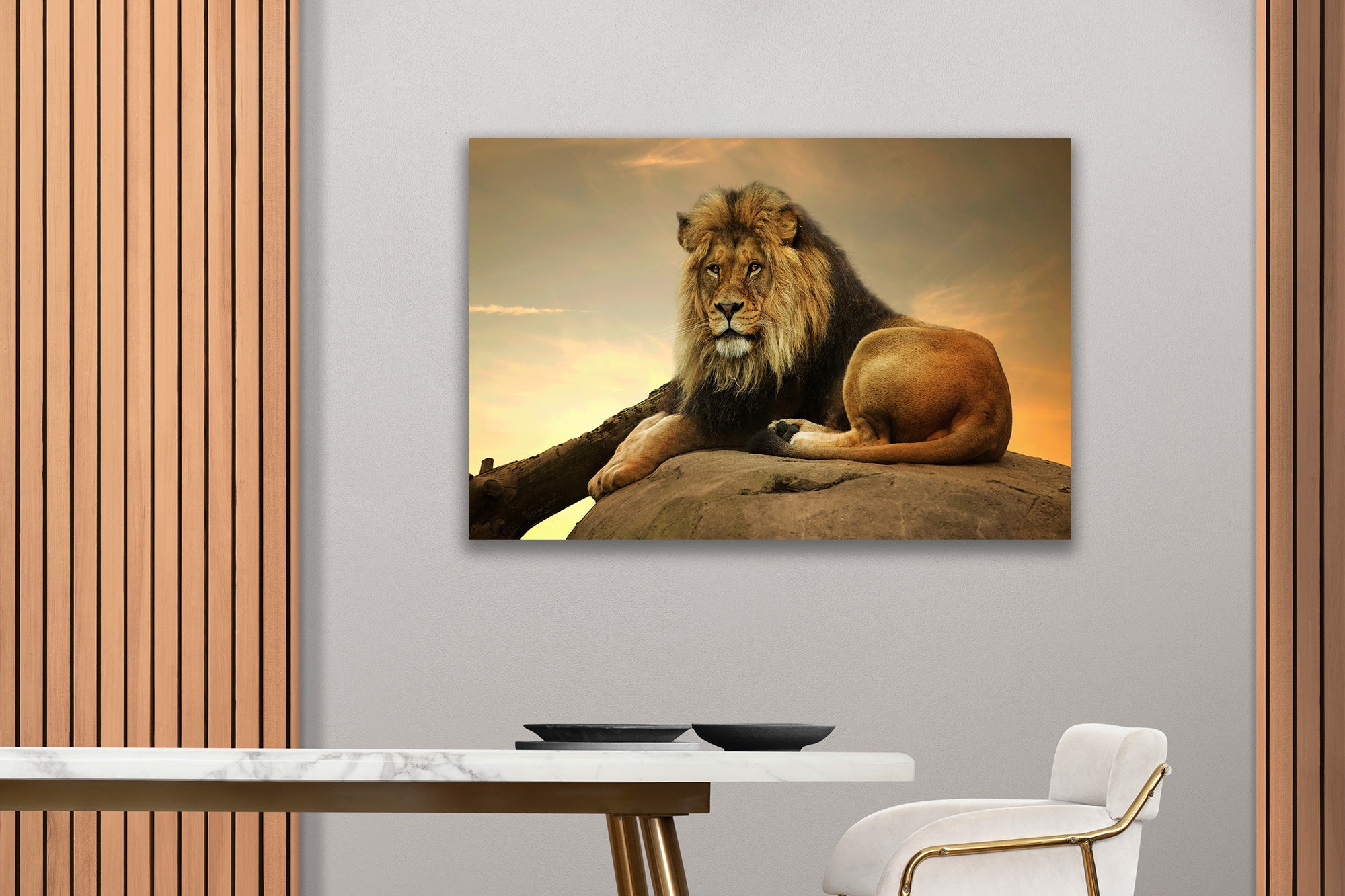 Sitting Male Lion Painting Canvas Painting Table Animal Etsy