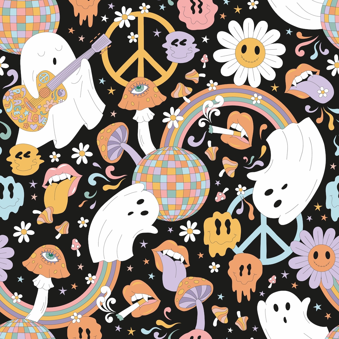 Mushrooms and Ghosts Mural Mushroom Wallpaper Mushroom Mural Etsy