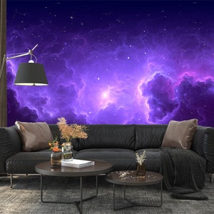 Big purple nebula in dark space wallpaper, peel and stick wallpaper, removable wallpaper, adhesive wall mural