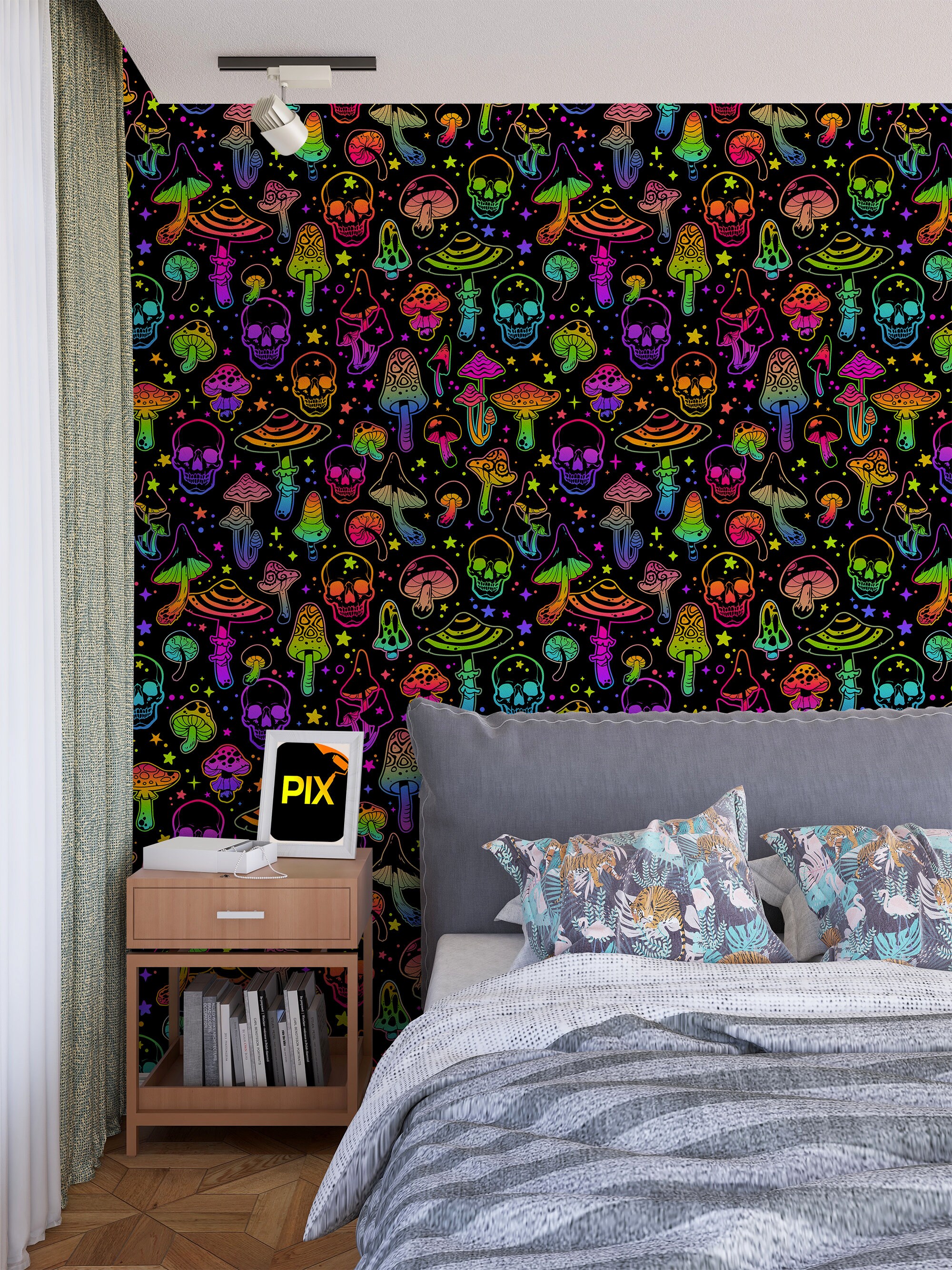 Colorful Wallpaper Mushroom Wallpaper Peelable Renters - Etsy