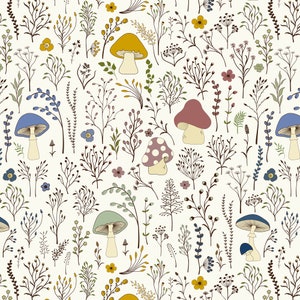 Vintage mushroom wallpaper, mushroom murals for kids room , peel and stick wallpaper, removable vinyl wallpaper, self adhesive