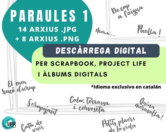 Paraules1_Words and phrases in artistic calligraphy in Catalan. SCRAPBOOK, Bullet journal, Project Life, DIGITAL ALBUMS. digital download