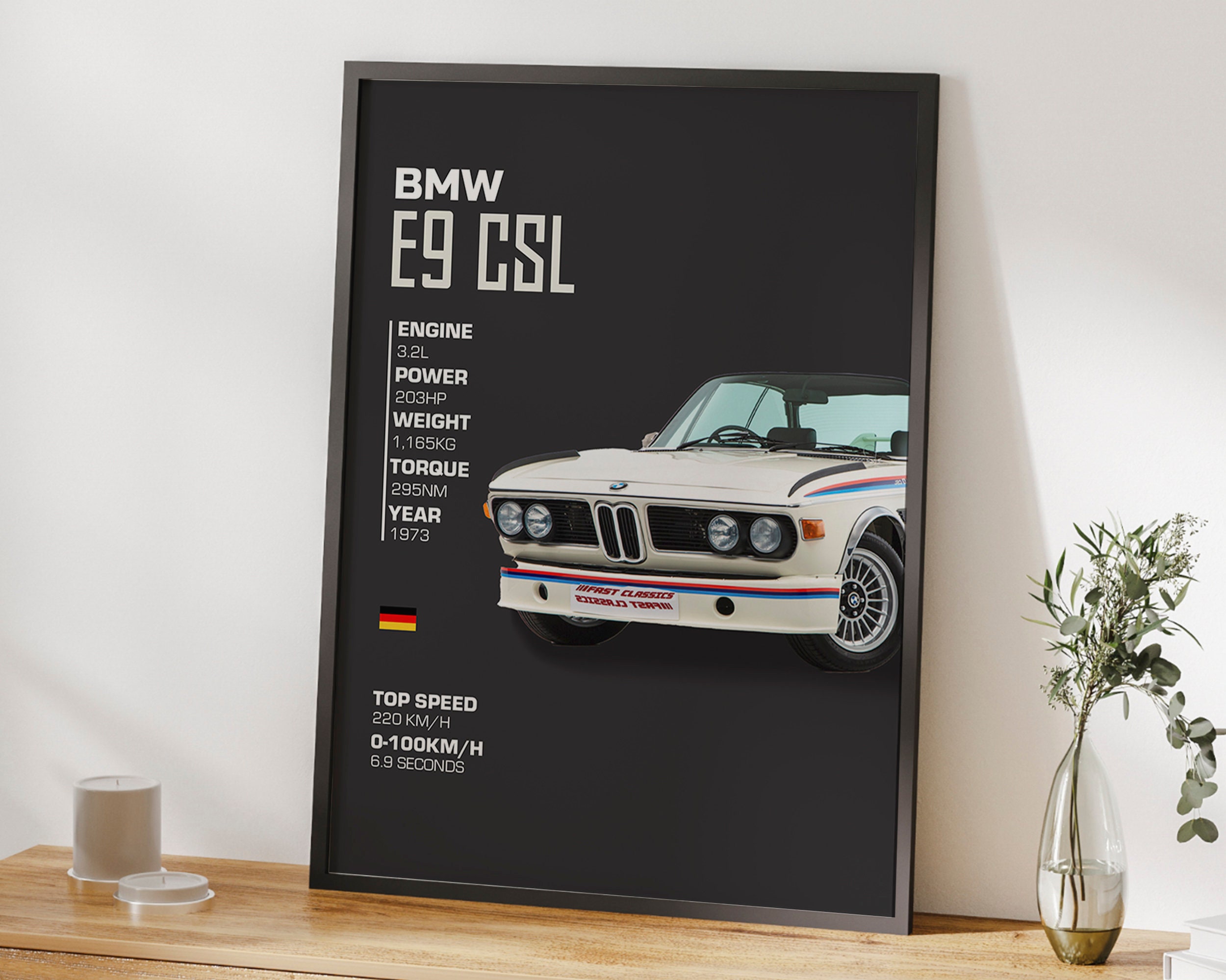 BMW E9 Poster, BMW E9 Print, Supercar Poster, Classic Car Poster, Car  Print, Racing Car Poster, Car Wall Art, Gift for Car Lovers, Modern 