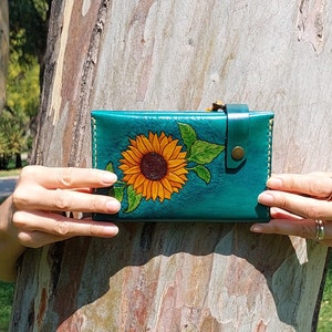 Leder Brieftasche,für Geschenk,Sonnenblume,Geldbörse,Leder Brieftasche,Frau Leder Brieftasche,Leder Brieftasche Frau,echtes Leder,handgemachte Kunst