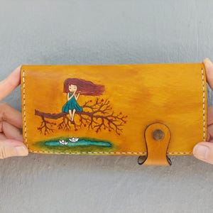 leren portemonnee, aangenaam, dwarsfluit, handgemaakt leer, kaarthouder, leren damesportemonnee, leren portemonnee dames, echt leer, accessoire, voor muzikant