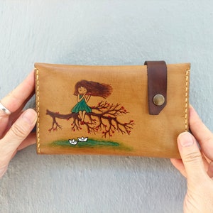 Leder Geldbeutel,Frauen-Stil,handgefertigte Leder-Brieftasche,Frauen-Leder-Brieftasche, echtes Leder,Flöte,Frauen-Stil,