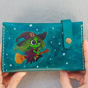bruja dulce,cartera de cuero,para regalo,bruja,estilo mujer,hecha a mano,tarjetero,cartera de cuero mujer,cartera de cuero mujer,cuero genuino,