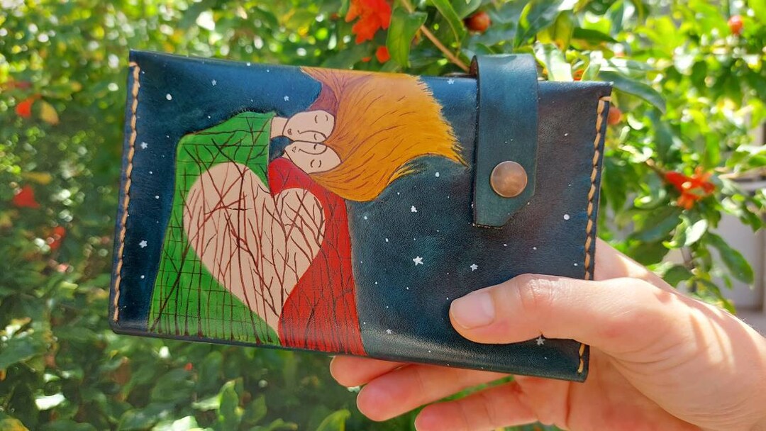 Handmade Leather Wallet: Painted Lovers Design, Small Leather Bag - Etsy