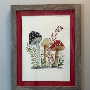 Whimsical Mushroom Watercolor in Rustic Float Frame | Framed Woodland Art | Original Botanical Painting | Cottagecore Wall Decor