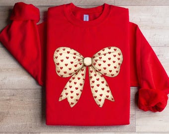 Sudadera con lazo de corazón para San Valentín, camiseta retro de San Valentín, camiseta con lazo, camiseta con lazo, regalos de San Valentín con lazo