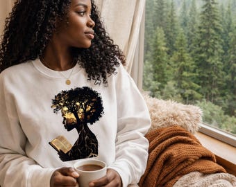 Sudadera con historia negra, camiseta de chica afro leyendo un libro, sudadera con derechos humanos, sudadera con BLM, camiseta de empoderamiento