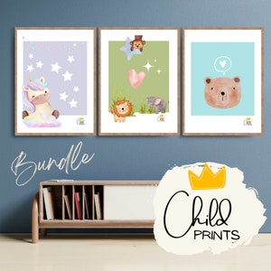3 Carteles para Niños, Carteles para Dormitorio Infantil o Guardería, Arte de Pared para Niños, Decoración del Hogar en Papel o Lienzo, Descarga Digital