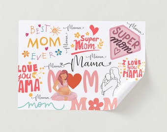 Beautiful Breakfast Placemats for Moms, "Best Mom Ever", "Super Mom", White and Pink Color,Digital Breakfast Mats Ready for Instant Download