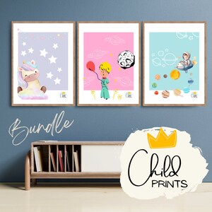 Wand Kunst Poster für Kinder, Unisex farbige Poster für Kinderzimmer oder Kinderzimmer, Space & Fantasy Thema, sofortiger digitaler Download