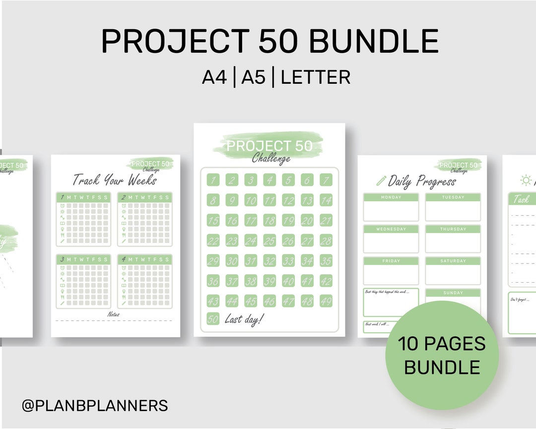 Project 50 Challenge Habit Tracker Planner Green - Etsy Australia