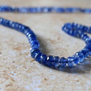 Silk Knotted Natural Kyanite Necklace | Long 14K Gold Filled AAA+ Gemstones Blue Hand Knots Candy Beads Semi-Precious