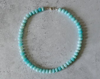 Hand Knotted Peruvian Blue Opal Candy Necklace | Solid 925 Silver 14K Gold Fill Smooth Pastel AAA Opal Rondelle Beads Semi-Precious Layering