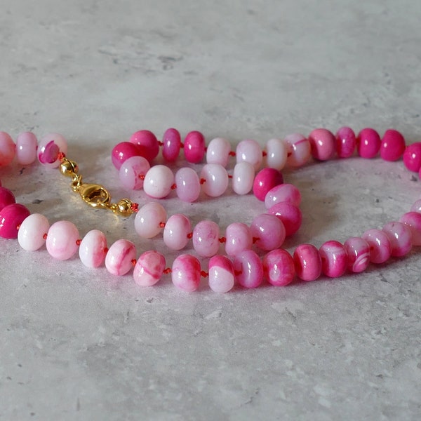 Hand Knotted Ombre Pink Shaded Opal Candy Necklace | 14K Gold Filled 925 Silver Smooth Pale Hot AAA Rondelle Beads Semi-Precious Layering