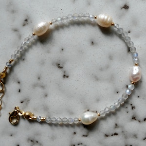 Statement Labradorit & Süßwasserperle Armband |  Sparkly auffällige graue AAA natürliche Edelsteine Perlen Armband Perlen stapeln
