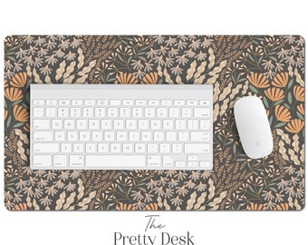 Desk Mat - Unique & Pretty Floral Design On Dark Grey - Two Sizes Available In 14"X24" And 18"X36" - Free U.S. Shipping!