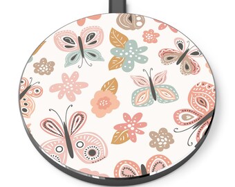 Wireless Charger - Unique & Pretty Butterflies and Flowers Design - Includes 47" micro USB cable - Free U.S. Shipping!