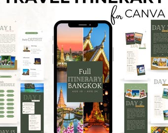 Modèle d'itinéraire de voyage à Bangkok de 20 pages, itinéraire d'itinéraires de voyage en Thaïlande imprimable, tailles pour mobile, tablette et impression + planificateur des coûts du voyage