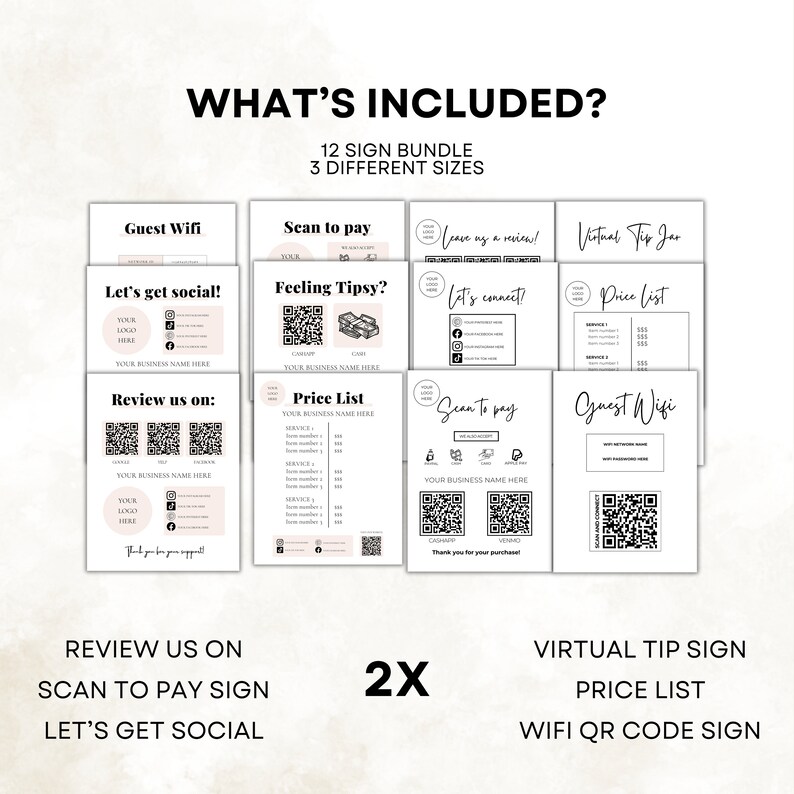 Qr Code Sign Bundle QR Code Sign Bundle, Scan to Pay, Price List Sign, Virtual Tip Jar ...
