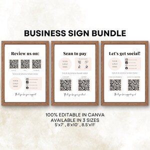 Small Business Sign Bundle - Google Bewertungskarte mit QR-Code, Scan-To-Pay-Vorlage, Lets get Social Sign-Karte, bearbeitbar in Canva QR-Schilder