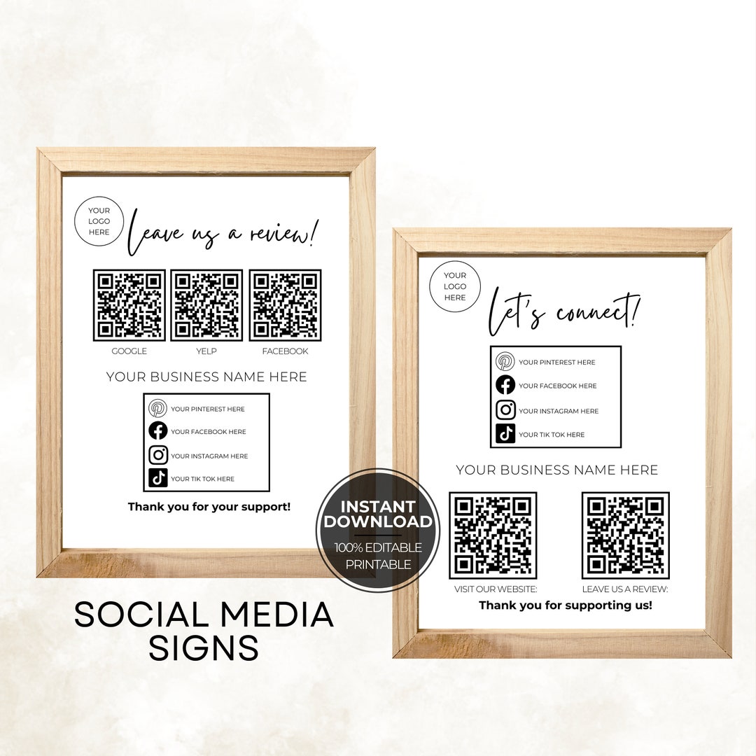 Qr Code Sign Bundle QR Code Sign Template Bundle: Connect & Review, Canva Editable (digital ...