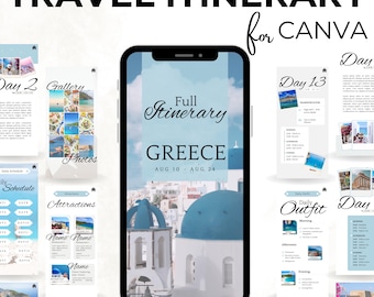 Greece Travel Itinerary Template: Canva Vacation Planner (Digital)