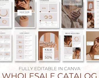 Modèle de feuille de vente en gros modifiable : catalogue de bijoux Canva Design