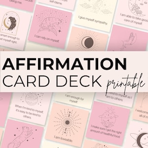 Baralho de cartas de afirmação feminina para impressão, 80 cartões de afirmação rosa para planejamento de autocuidado positivo, quadro de visão e adesivos para diário de amor-próprio