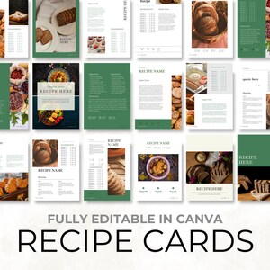 Modello di organizzatore di schede di ricette Canva, libro di cucina di famiglia personalizzato, coaching per blogger di nutrizione e creatore di corsi per proprietari di piccole imprese Menu di cibo