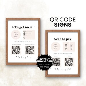 Scan-to-Pay & Lets Get Social Template Canva Bundle, bearbeitbare Social Media QR-Code-Zeichenvorlagen, druckbares Geschäftslogo Nail Tech-Zeichen