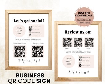 Social Media QR Code Sign Template: Business Review Set (Digital Download)