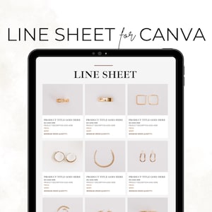ラインシート テンプレート、Canva で編集可能な 1 ページ バイヤー プレゼンテーション製品カタログ、価格表パンフレット テンプレート、販売ページ マガジン