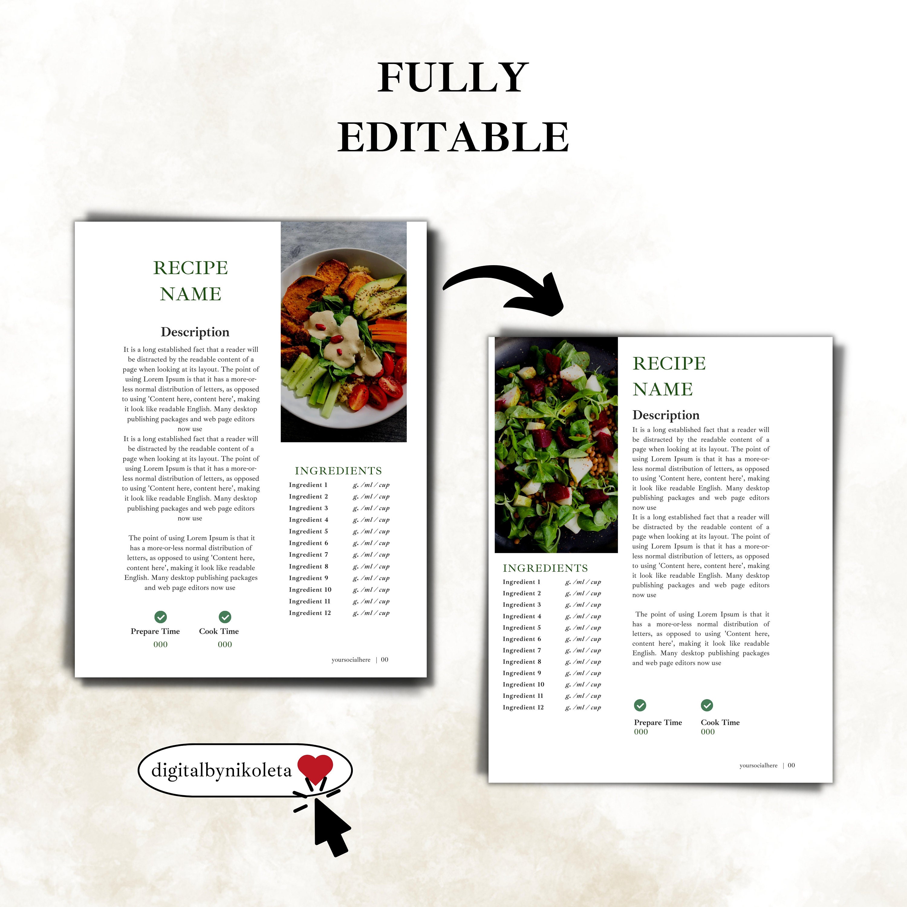 Editable Canva Recipe Book Template, Aesthetic Digital Cookbook ...