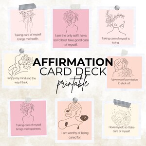 Baraja de cartas para tableros de visión, diario de autocuidado con afirmaciones positivas, baraja de publicaciones de Instagram, coaching de amor propio (PDF y PNG)