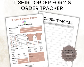 T-Shirt Order Form Bundle: Printable Business Forms (PDF)
