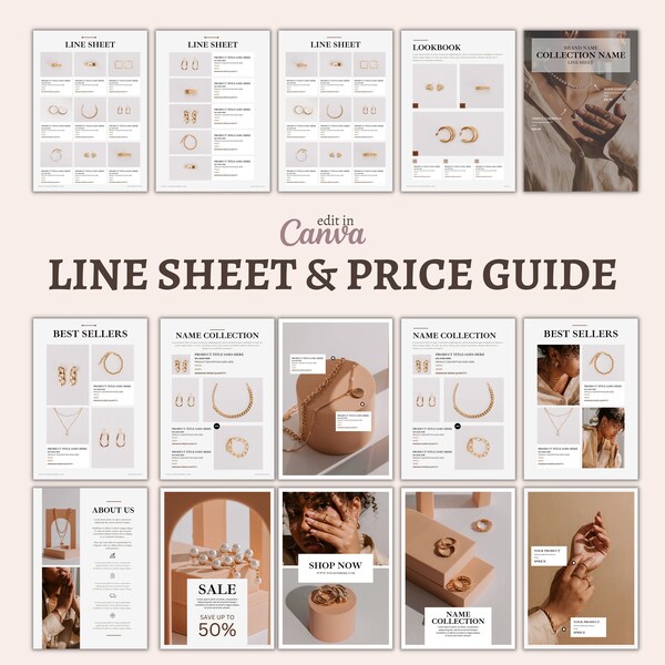 Line Sheet for Wholesale, Price List Template, Product Sales Sheet, Linesheet, Editable in Canva Jewellery Template Catalogue, Seller shop