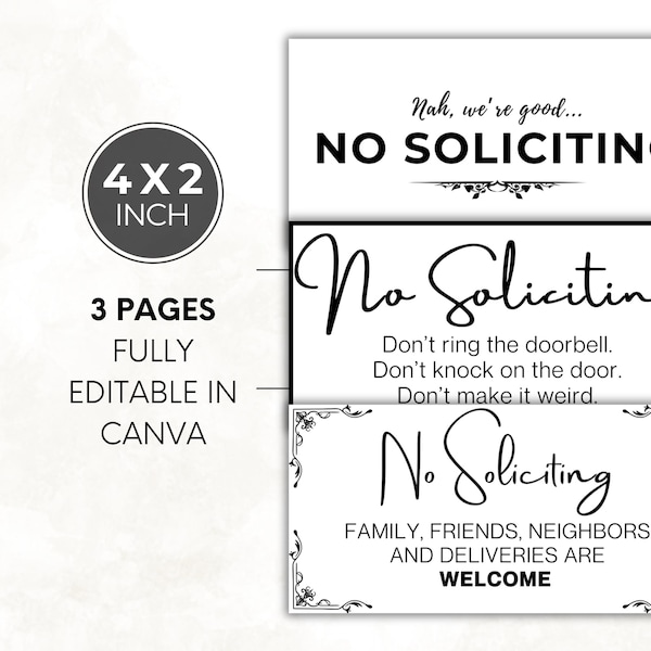 No Soliciting Sign Template, Editable &amp; Printable 6 Signs SVG, Outside ...